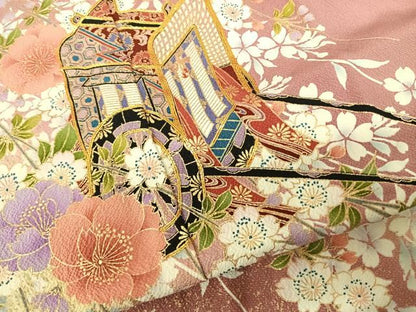 平和屋着物●豪華振袖 駒刺繍 御所車花文 暈し染め 金彩 正絹 逸品 AABF0556fy