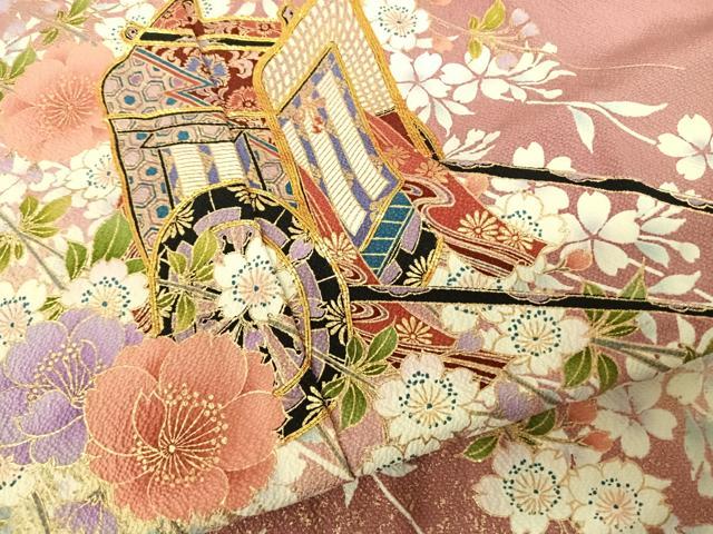 平和屋着物●豪華振袖 駒刺繍 御所車花文 暈し染め 金彩 正絹 逸品 AABF0556fy