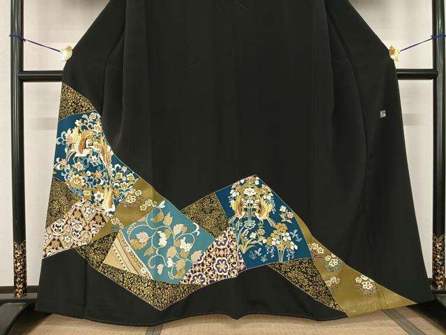 平和屋着物●創業460年・千總　黒留袖　駒刺繍　切嵌花鳥文　金彩　高島屋扱い　正絹　逸品　AABF0560fy