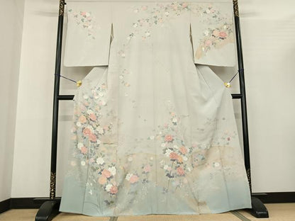 平和屋着物●十日町友禅作家 松雨 訪問着 花鳥文 金彩 正絹 逸品 AABF0561fy