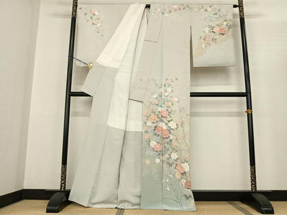 平和屋着物●十日町友禅作家 松雨 訪問着 花鳥文 金彩 正絹 逸品 AABF0561fy