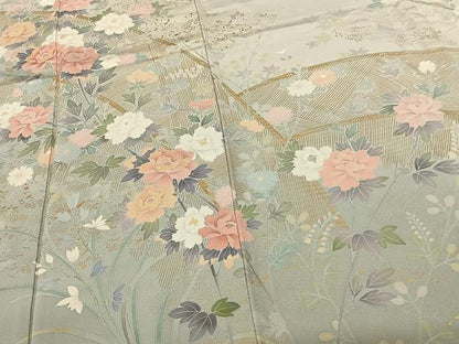平和屋着物●十日町友禅作家 松雨 訪問着 花鳥文 金彩 正絹 逸品 AABF0561fy