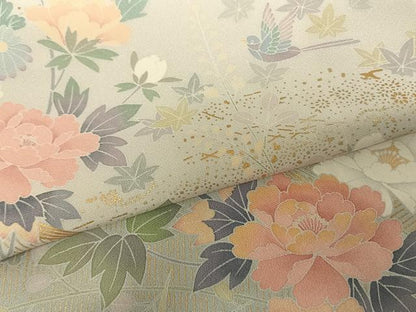 平和屋着物●十日町友禅作家 松雨 訪問着 花鳥文 金彩 正絹 逸品 AABF0561fy