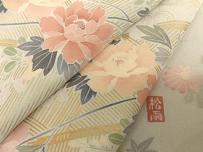 平和屋着物●十日町友禅作家 松雨 訪問着 花鳥文 金彩 正絹 逸品 AABF0561fy