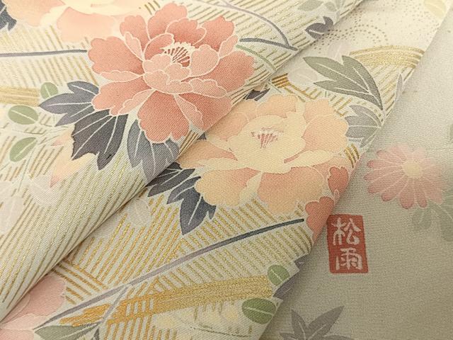平和屋着物●十日町友禅作家 松雨 訪問着 花鳥文 金彩 正絹 逸品 AABF0561fy