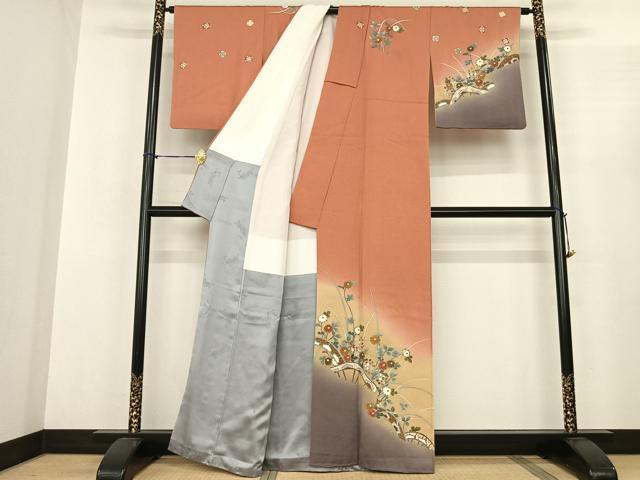 平和屋着物●世界的友禅作家 千地泰弘 訪問着 草花文 暈し染め 金彩 正絹 逸品 AABF0563fy