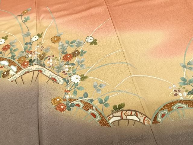 平和屋着物●世界的友禅作家 千地泰弘 訪問着 草花文 暈し染め 金彩 正絹 逸品 AABF0563fy