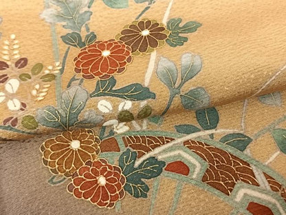 平和屋着物●世界的友禅作家 千地泰弘 訪問着 草花文 暈し染め 金彩 正絹 逸品 AABF0563fy