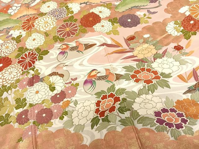 平和屋着物●豪華振袖　駒刺繍　花鳥文　金銀彩　正絹　逸品　AABF0564fy