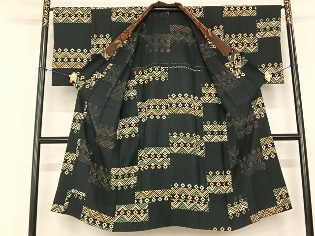 平和屋着物●長襦袢 無双仕立て 幾何学文様 黒地 正絹 逸品 AABF0566fy