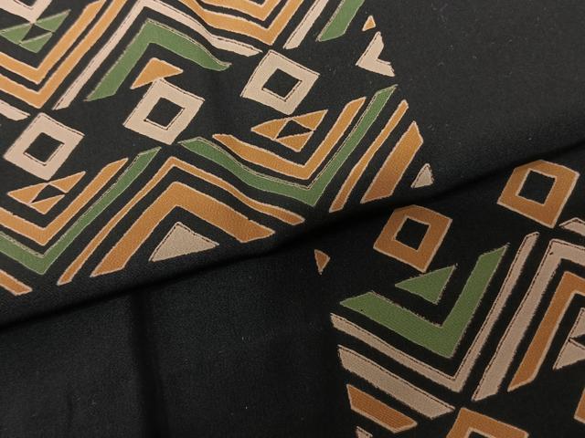 平和屋着物●長襦袢 無双仕立て 幾何学文様 黒地 正絹 逸品 AABF0566fy