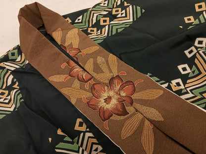 平和屋着物●長襦袢 無双仕立て 幾何学文様 黒地 正絹 逸品 AABF0566fy