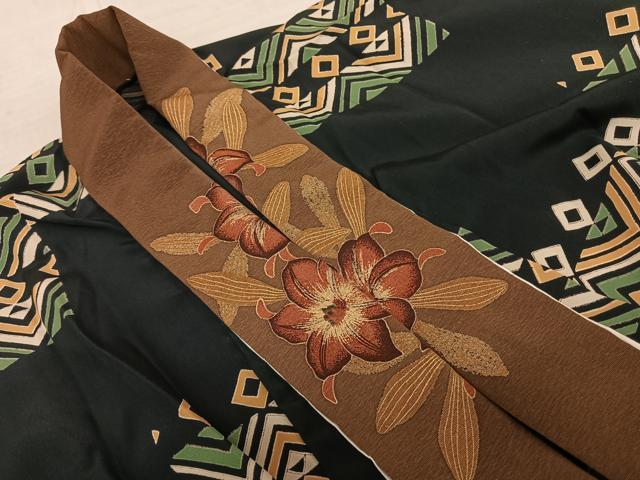 平和屋着物●長襦袢 無双仕立て 幾何学文様 黒地 正絹 逸品 AABF0566fy