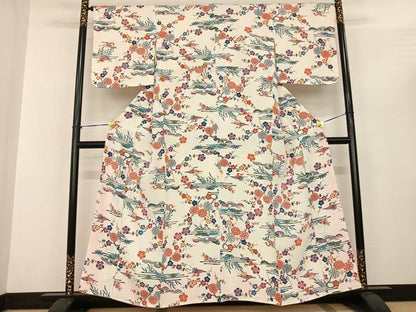 平和屋着物●上質な小紋 型染め 花鳥文 正絹 逸品 未使用 AABF0569fy