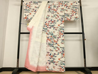 平和屋着物●上質な小紋 型染め 花鳥文 正絹 逸品 未使用 AABF0569fy
