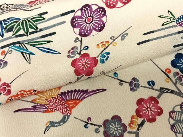 平和屋着物●上質な小紋 型染め 花鳥文 正絹 逸品 未使用 AABF0569fy