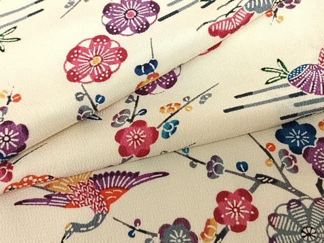 平和屋着物●上質な小紋 型染め 花鳥文 正絹 逸品 未使用 AABF0569fy