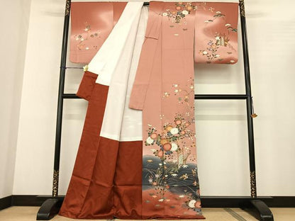 平和屋着物●訪問着 風景花文 暈し染め ロング丈 正絹 逸品 AABF0570fy