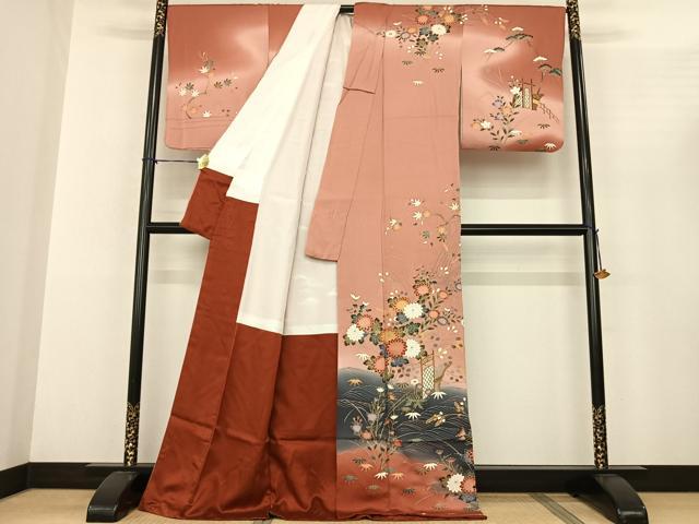 平和屋着物●訪問着 風景花文 暈し染め ロング丈 正絹 逸品 AABF0570fy