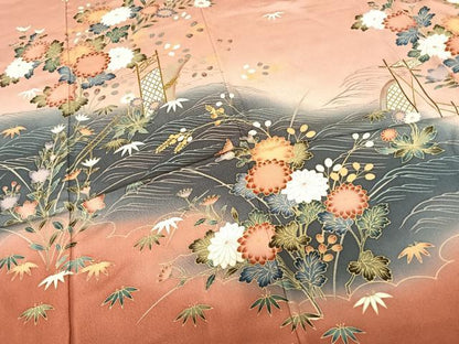 平和屋着物●訪問着 風景花文 暈し染め ロング丈 正絹 逸品 AABF0570fy