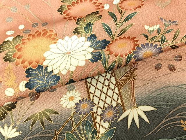 平和屋着物●訪問着 風景花文 暈し染め ロング丈 正絹 逸品 AABF0570fy
