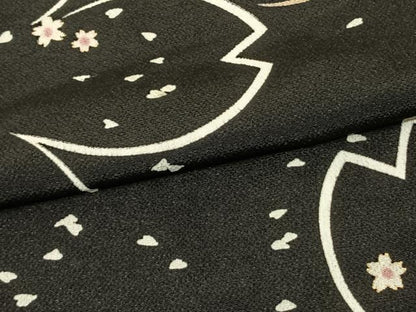 平和屋着物●上質な小紋 舞桜文 黒地 金彩 鬼しぼ縮緬 正絹 逸品 AABF0571fy