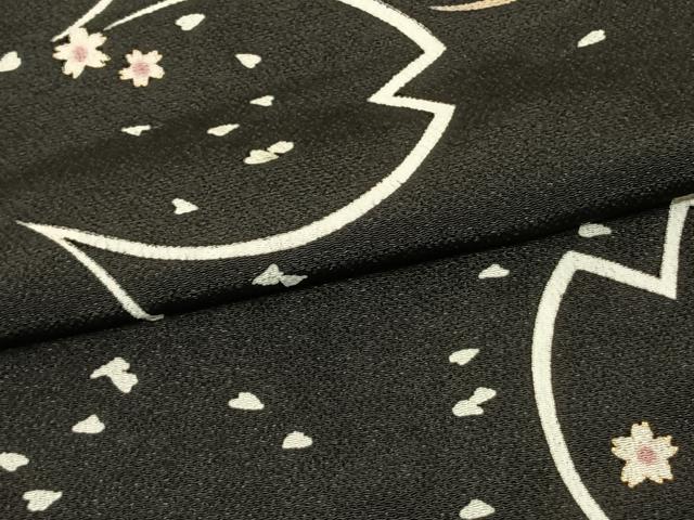 平和屋着物●上質な小紋 舞桜文 黒地 金彩 鬼しぼ縮緬 正絹 逸品 AABF0571fy