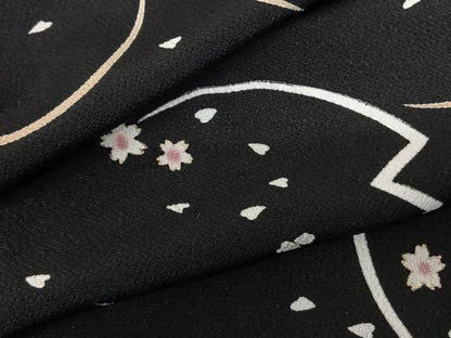 平和屋着物●上質な小紋 舞桜文 黒地 金彩 鬼しぼ縮緬 正絹 逸品 AABF0571fy