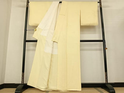 平和屋着物●上質な色無地　雪輪地紋　淡黄色　正絹　逸品　AABF0572fy