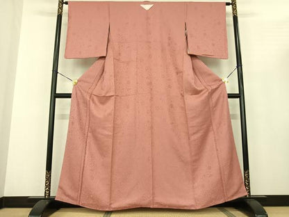 平和屋着物●上質な色無地 ふくれ織 辻が花地紋 薄紅色 正絹 逸品 未使用 AABF0574fy