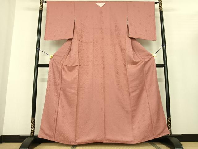 平和屋着物●上質な色無地 ふくれ織 辻が花地紋 薄紅色 正絹 逸品 未使用 AABF0574fy
