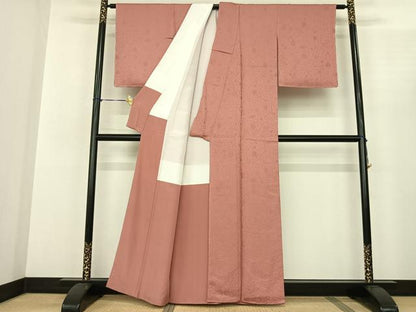 平和屋着物●上質な色無地 ふくれ織 辻が花地紋 薄紅色 正絹 逸品 未使用 AABF0574fy