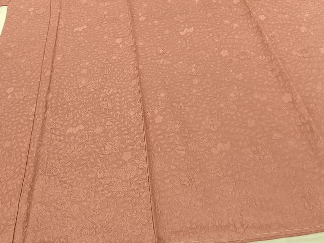 平和屋着物●上質な色無地 ふくれ織 辻が花地紋 薄紅色 正絹 逸品 未使用 AABF0574fy