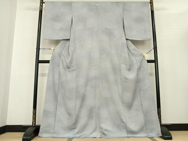 平和屋着物●上質な小紋 草葉地紋 薄雲鼠色 暈し染め 正絹 逸品 AABF0575fy