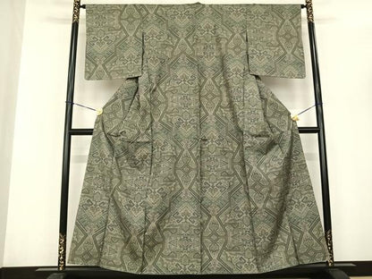 平和屋着物●本場大島紬 一元絣 幾何学文様 正絹 逸品 未使用 AABF0577fy