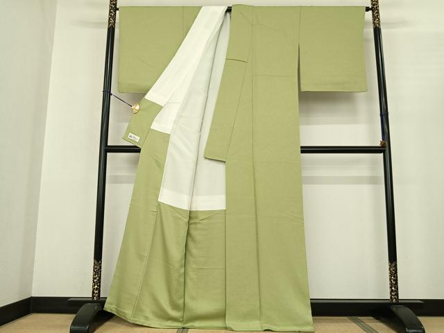 平和屋着物●上質な色無地 草花地紋 若菜色 やまと誂製 正絹 逸品 AABF0581fy