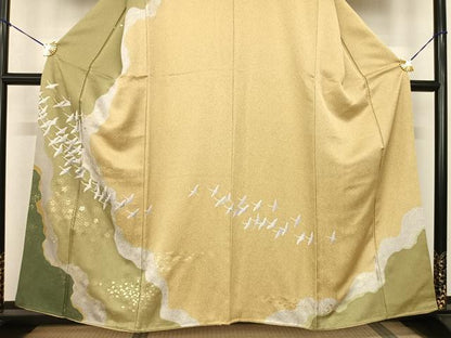 平和屋着物●訪問着 駒刺繍 花鳥文 金彩 正絹 逸品 AABF0583fy