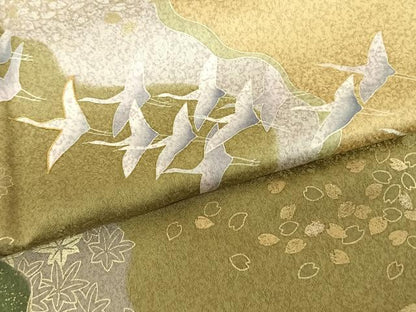 平和屋着物●訪問着 駒刺繍 花鳥文 金彩 正絹 逸品 AABF0583fy