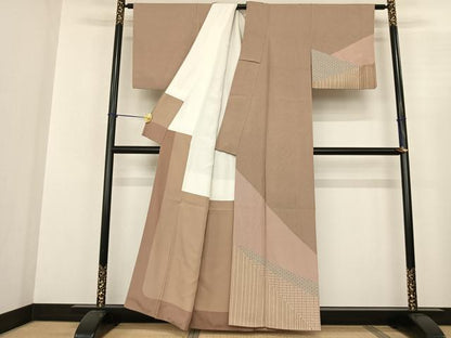 平和屋着物●江戸小紋 訪問着 作家物 切嵌花文 正絹 逸品 AABF0584fy