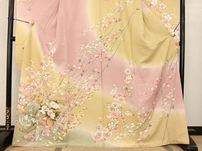 平和屋着物●豪華振袖 駒刺繍 片輪車花文 暈し染め 正絹 逸品 AABF0586fy