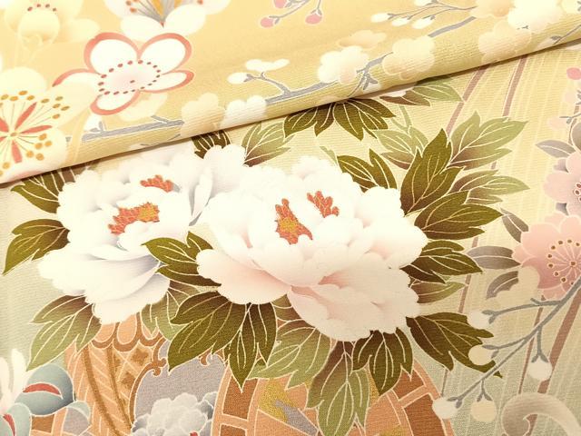 平和屋着物●豪華振袖 駒刺繍 片輪車花文 暈し染め 正絹 逸品 AABF0586fy