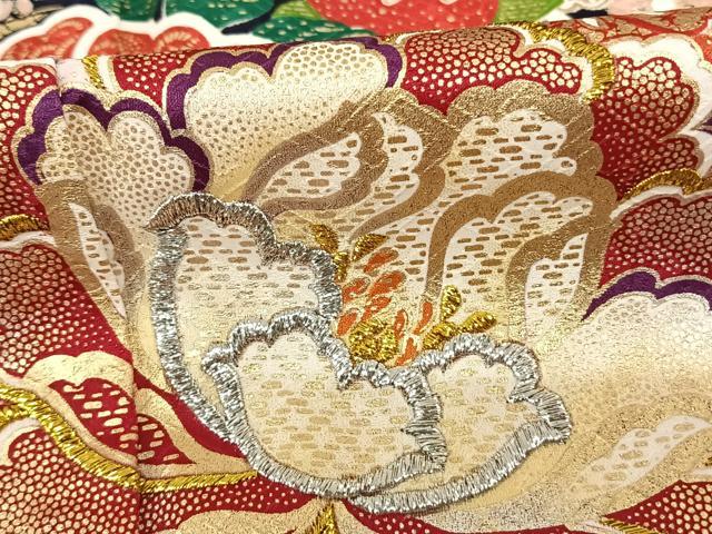 平和屋着物●豪華振袖　草花文　暈し染め　金銀糸　金銀彩　丹後ちりめん　鈴乃屋扱い　反端付き　正絹　逸品　未使用　AABF0587fy