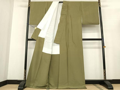 平和屋着物●上質な色無地 青朽葉色 ロング丈 正絹 逸品 AABF0588fy