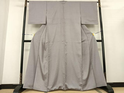 平和屋着物●お召 色無地 市松萩地紋 灰青色 ますいわ屋扱い 正絹 逸品 AABF0590fy