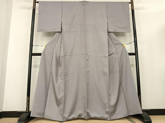平和屋着物●お召 色無地 市松萩地紋 灰青色 ますいわ屋扱い 正絹 逸品 AABF0590fy
