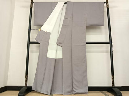 平和屋着物●お召 色無地 市松萩地紋 灰青色 ますいわ屋扱い 正絹 逸品 AABF0590fy