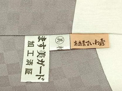 平和屋着物●お召 色無地 市松萩地紋 灰青色 ますいわ屋扱い 正絹 逸品 AABF0590fy