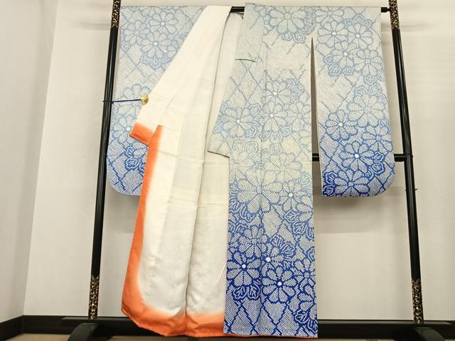 平和屋着物●豪華振袖 総絞り 舞花文 暈し染め 正絹 逸品 AABF0591fy