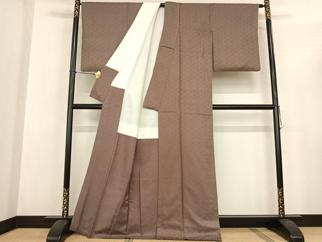 平和屋着物●お召 色無地 小葵 鶸茶色 正絹 逸品 AABF0593fy