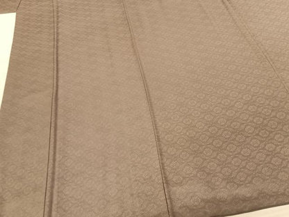 平和屋着物●お召 色無地 小葵 鶸茶色 正絹 逸品 AABF0593fy